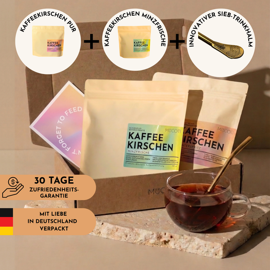 KAFFEEKIRSCHEN FRISCHE-DUO (Pur + Minzfrische + Filter-Trinkhalm)