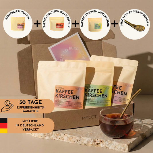 KAFFEEKIRSCHEN ENTDECKER-SET (3 Sorten + Gratis Filter-Trinkhalm)